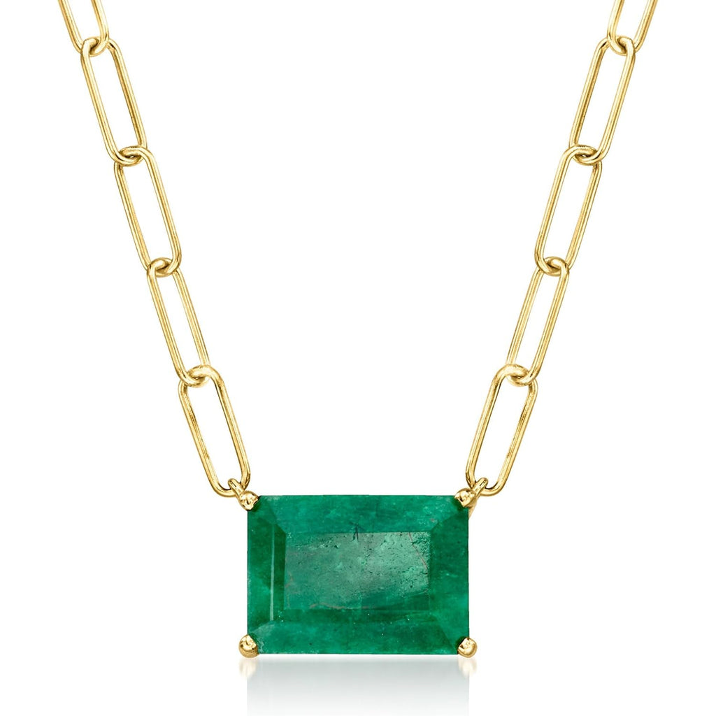 Ross-Simons 7.75 Carat Emerald Paper Clip Link Necklace in 18kt Gold Over Sterling. 18 inches