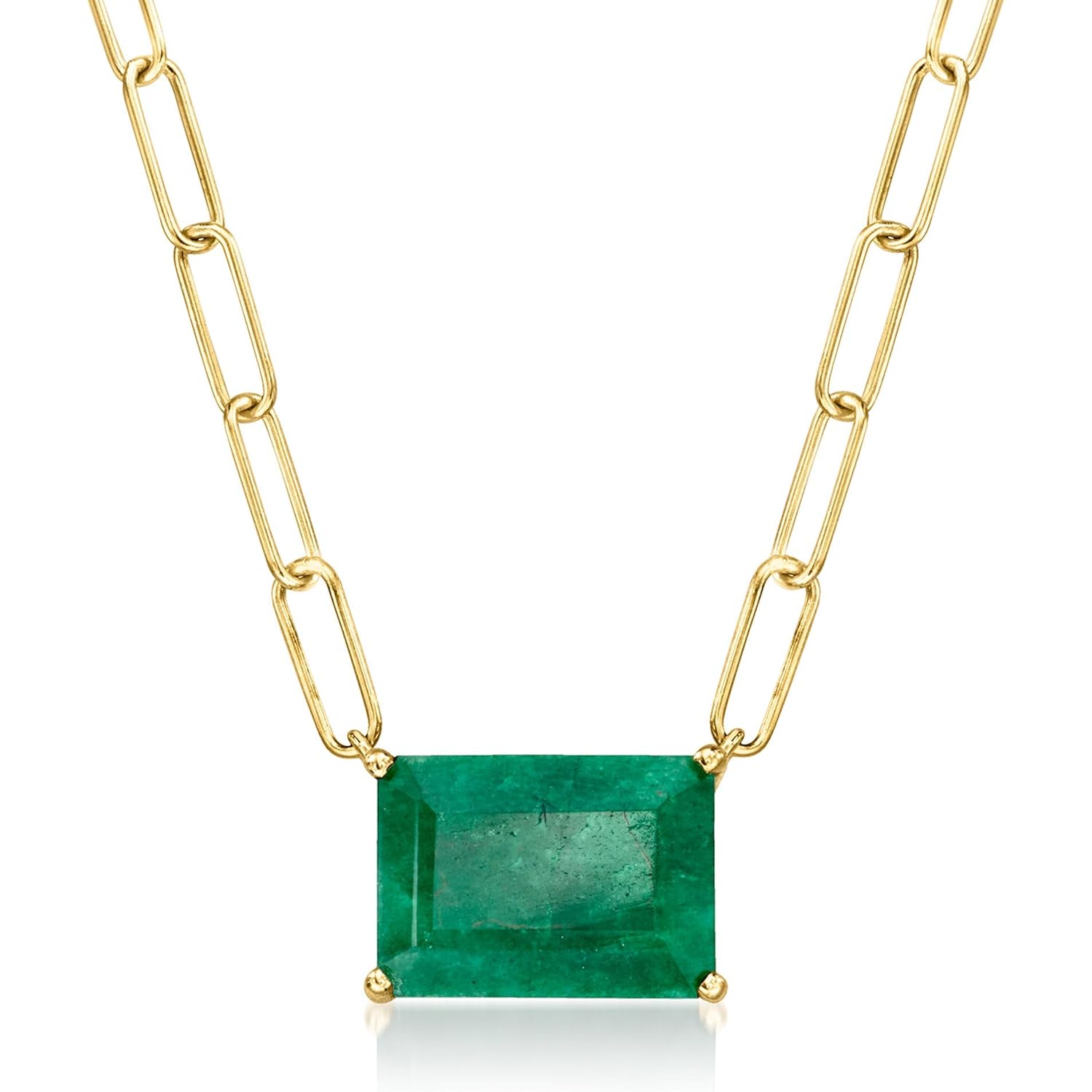 Ross-Simons 7.75 Carat Emerald Paper Clip Link Necklace in 18kt Gold Over Sterling. 18 inches