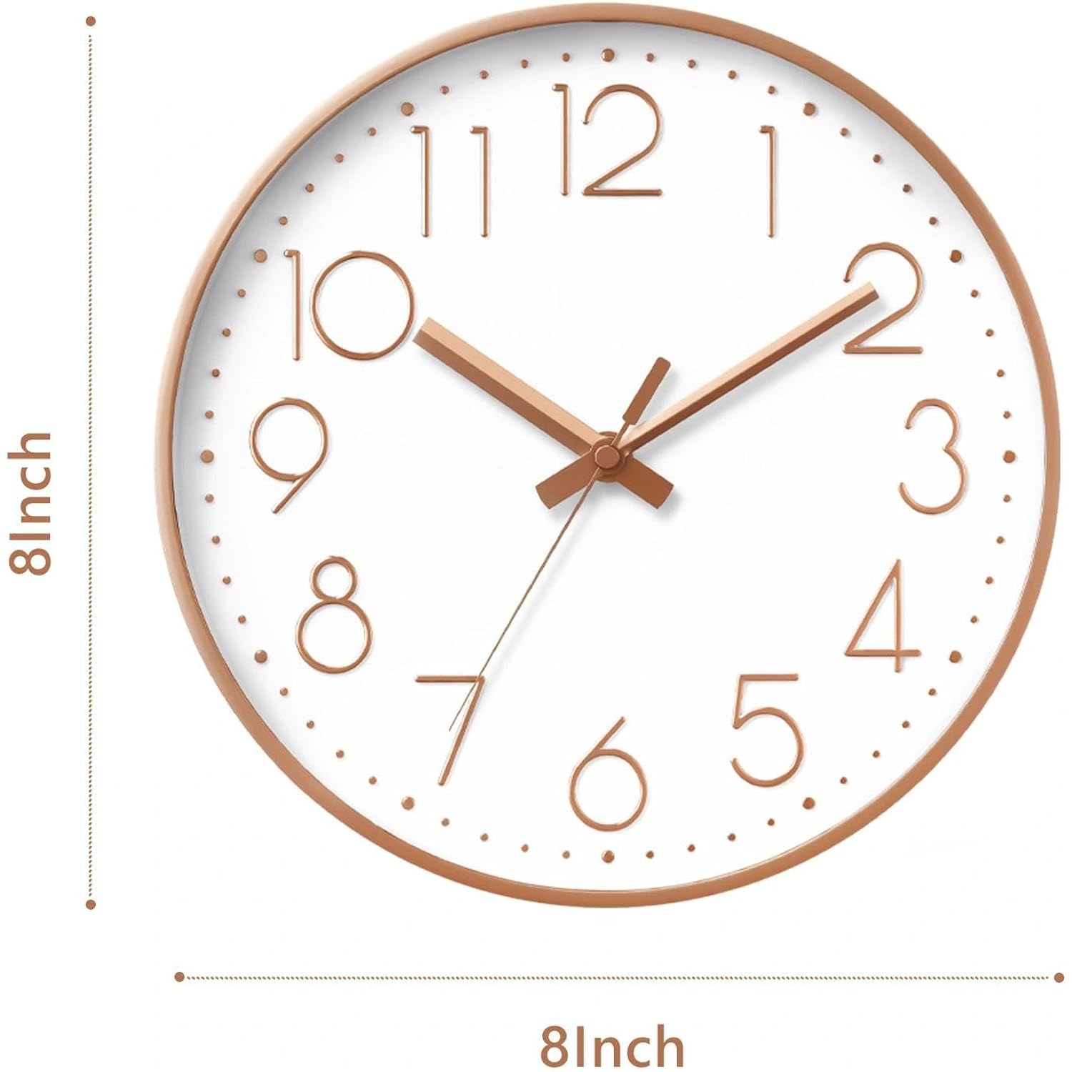 Daxsmy Wall Clock - 8 Inch Silent Non-Ticking Modern 3D Wall Clocks Battery Operated - Decorative Clock For Kitchen, Home Office, Bathroom, Bedroom(Rose Gold)