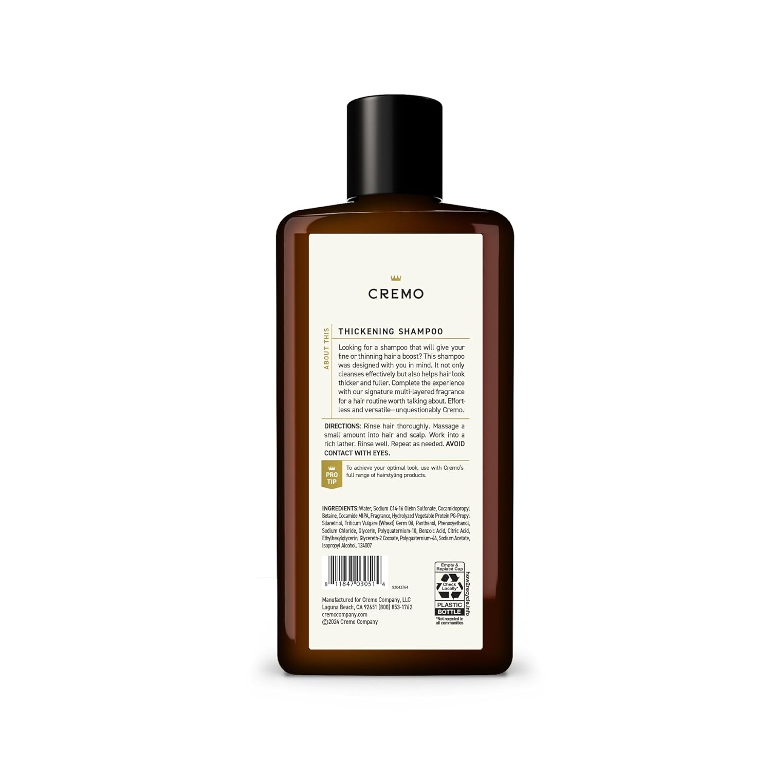 Cremo Juniper & Eucalyptus Barber Grade Thickening Shampoo, 16 Fl Oz