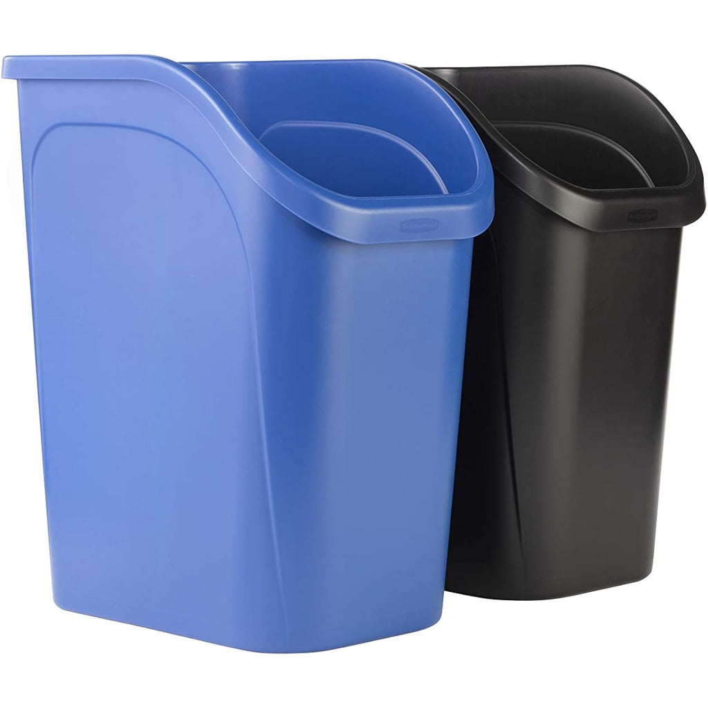 Rubbermaid Undercounter Small Trash Can, 2 Pack Blue And Black For Recycling/Waste, 9.4-Gallon, Fits Under Sink/Desk/Cabinet For Use In Kitchen/Bathroom/Office