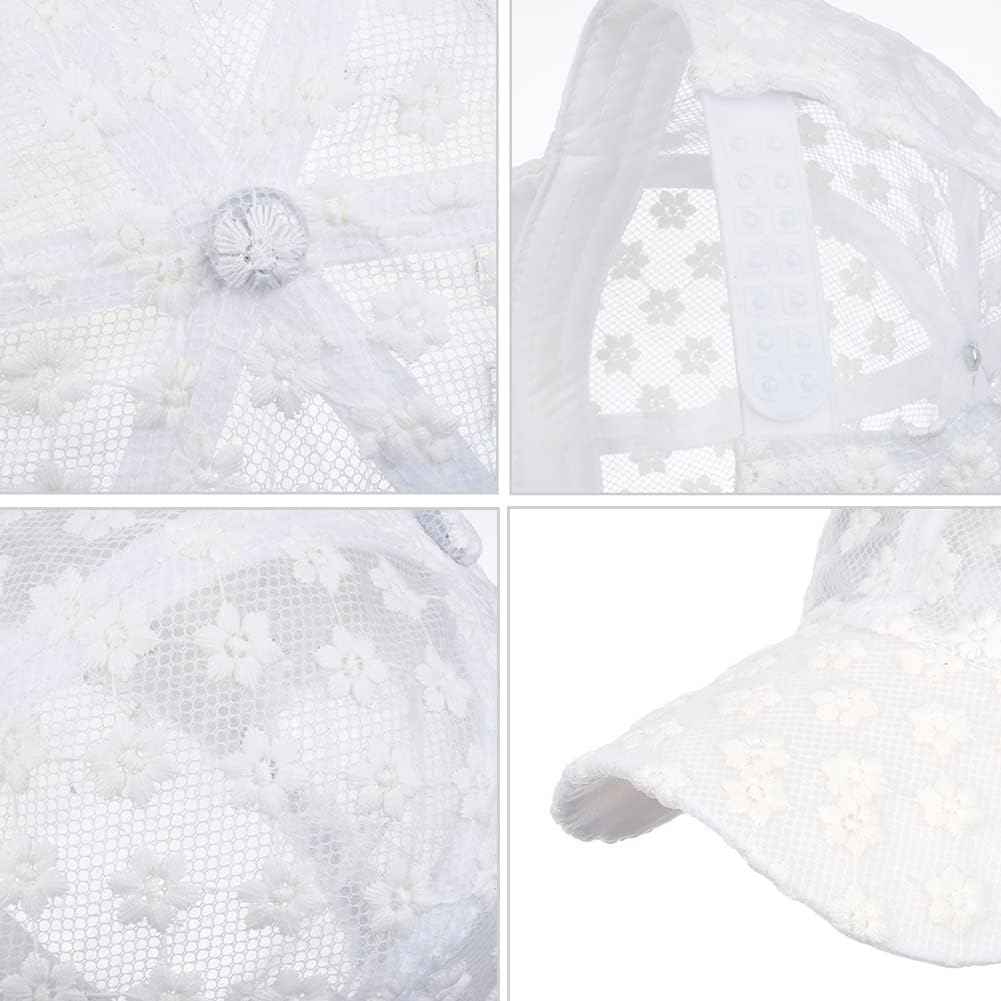 Women's Lace Small Flower Baseball Caps Adjustable Hollow Lace Hat Summer Cap Visor Cap White