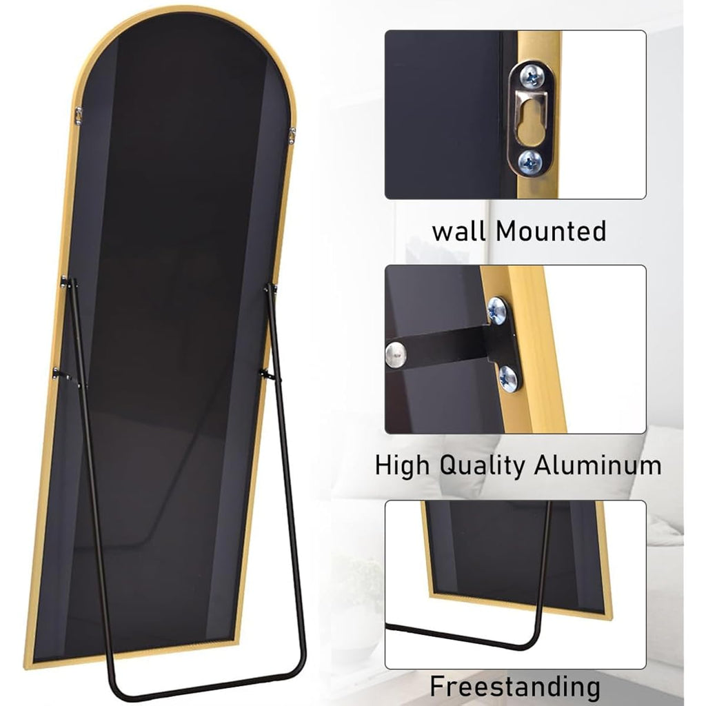 Mirror Full Length, 71"X26" Arched Full Length Mirror, Arch Mirror With Stand, Large Standing Mirrors, Oversized Full Body Mirrors With Aluminum Frame For Bedroom, Living Room (Gold)