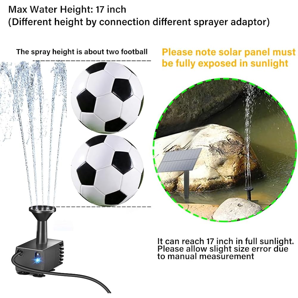 Biling Upgraded Solar Fountain Pump Kit With Ground Stake For Bird Bath | Adjustable Solar Panel, Brushless Low-Consumption Motor, 4 Spray Nozzles, Eco Solar Power For Garden Fish Tank