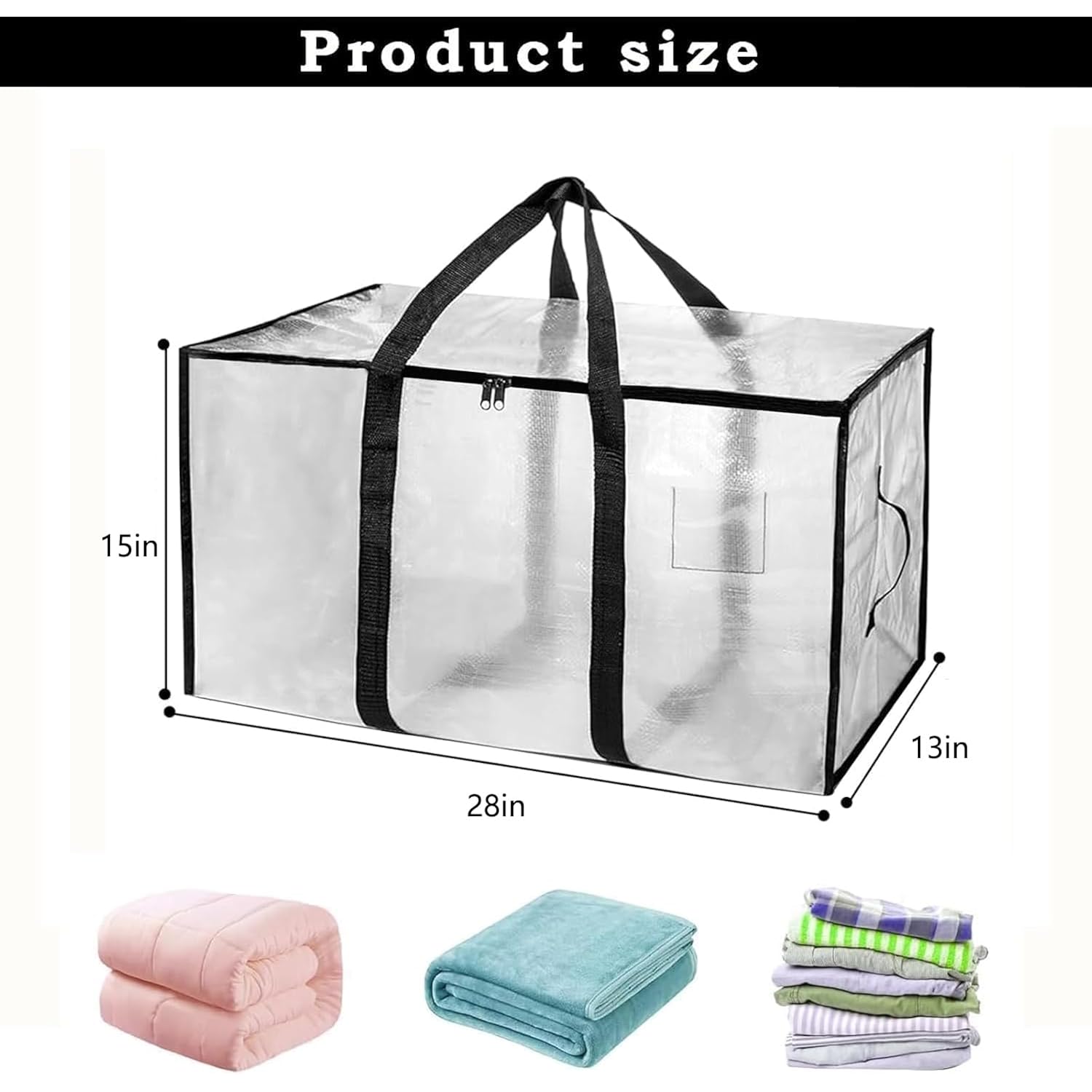 8 Pack-Extra Large Heavy Duty Moving Bags - Waterproof Storage Totes With Handles & Zippers, Foldable For College Dorm, Storage (Clear)