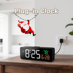 3-In-1 Digital Clocks For Living Room With Temperature, Date & Time Display - 4 Levels Birghtness, 3 Volumes, Small & Compact Plug-In Alarm Clock For Bedroom, Office (Black)