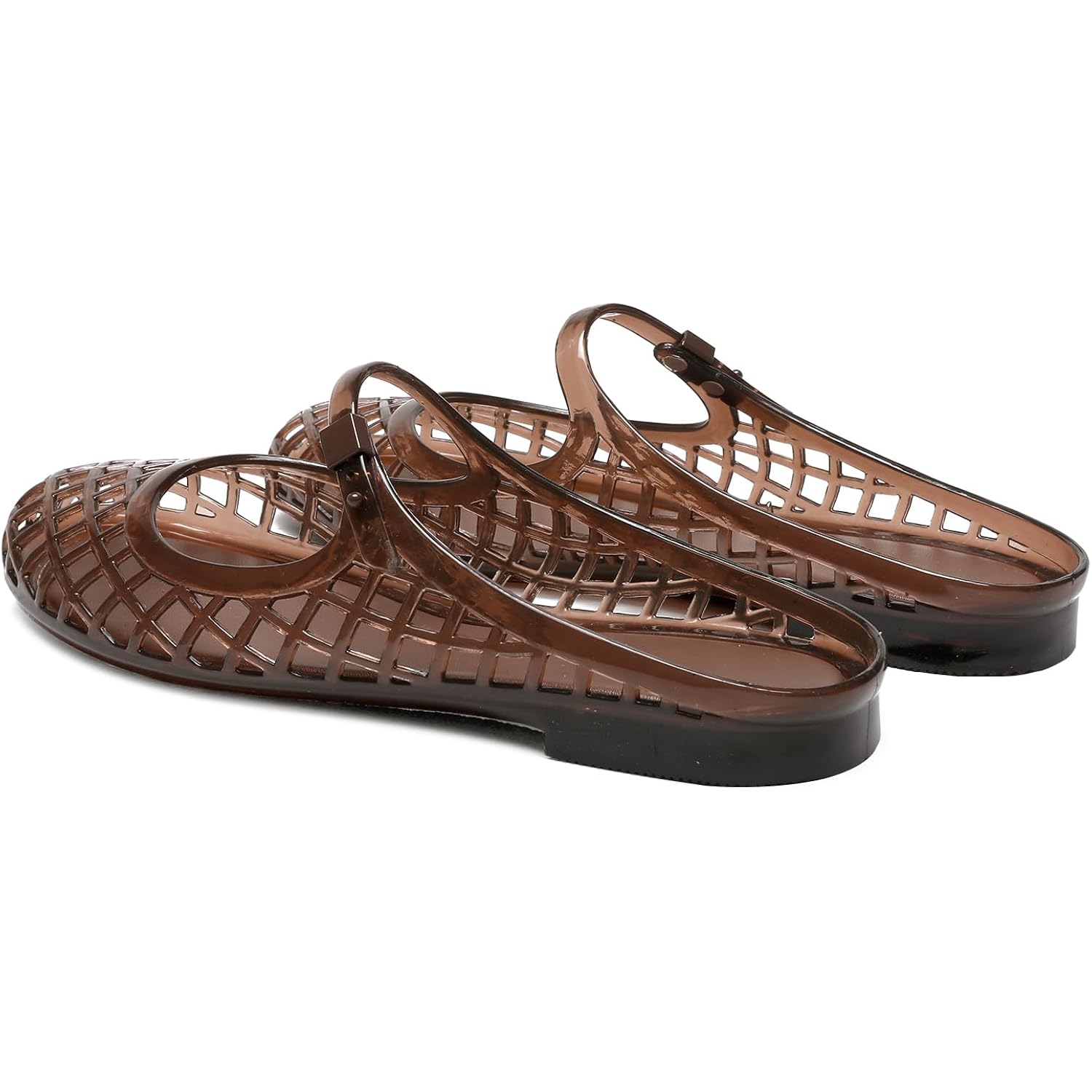 Clear Jelly Slide Sandals For Women Slip On Closed Round Toe Mesh Hollow Flat Mary Jane Mules Beach Jellies Comfortable Buckle Strap Slippers Shoes