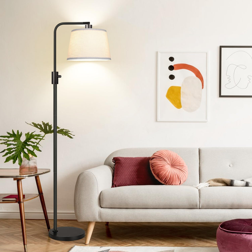 【Upgraded】 Dimmable Floor Lamp, 1000 Lumens Led Edison Bulb Included, Arc Floor Lamps For Living Room Modern Standing Lamp With Linen Shade, Tall Lamp For Bedroom Office Dining Room- Black