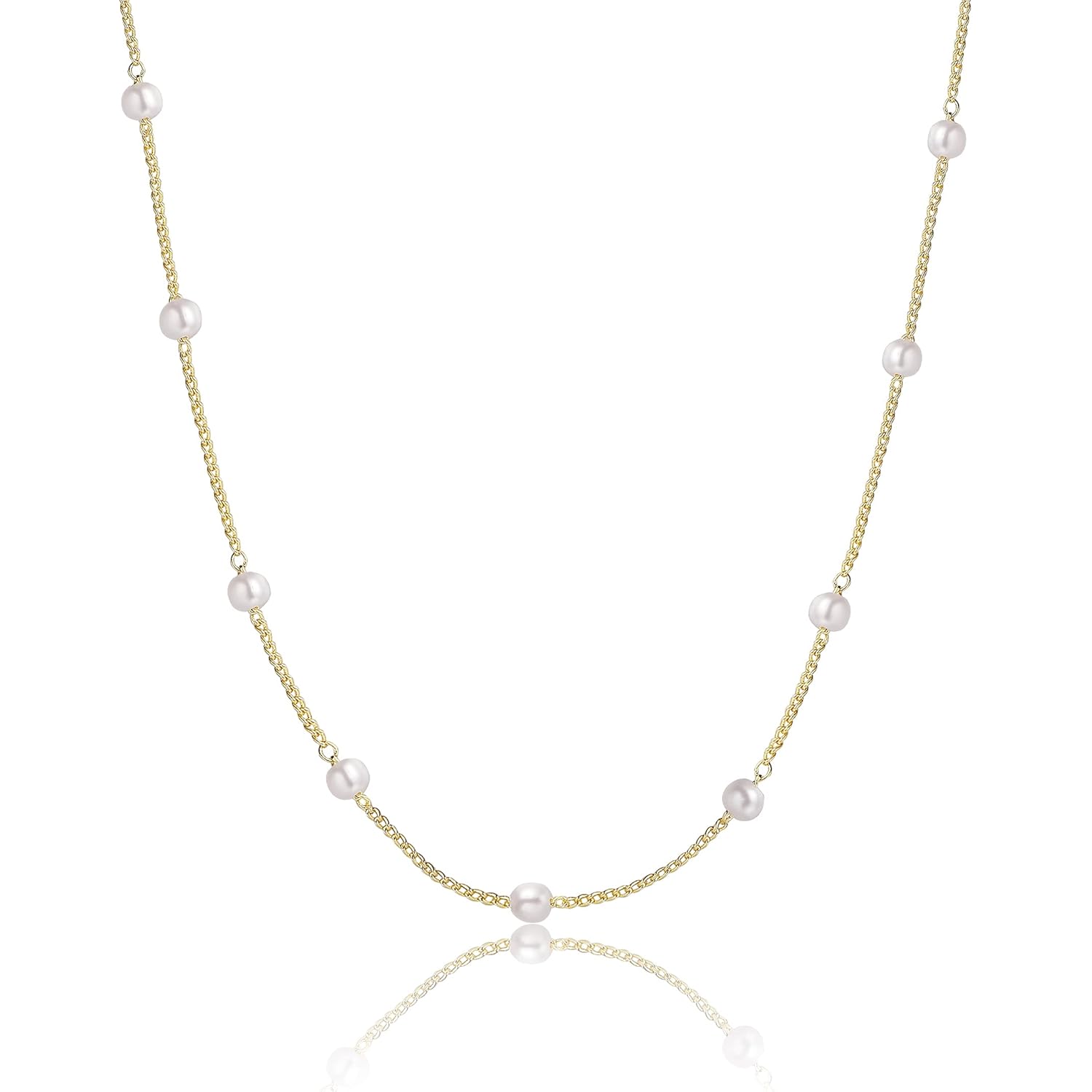 Dainty Pearl Pendant Necklaces for Women 14K Gold Plated Handmade Layered Pearl Chain Necklace Delicate Layered Pearl Necklace Everyday Jewelry Gift
