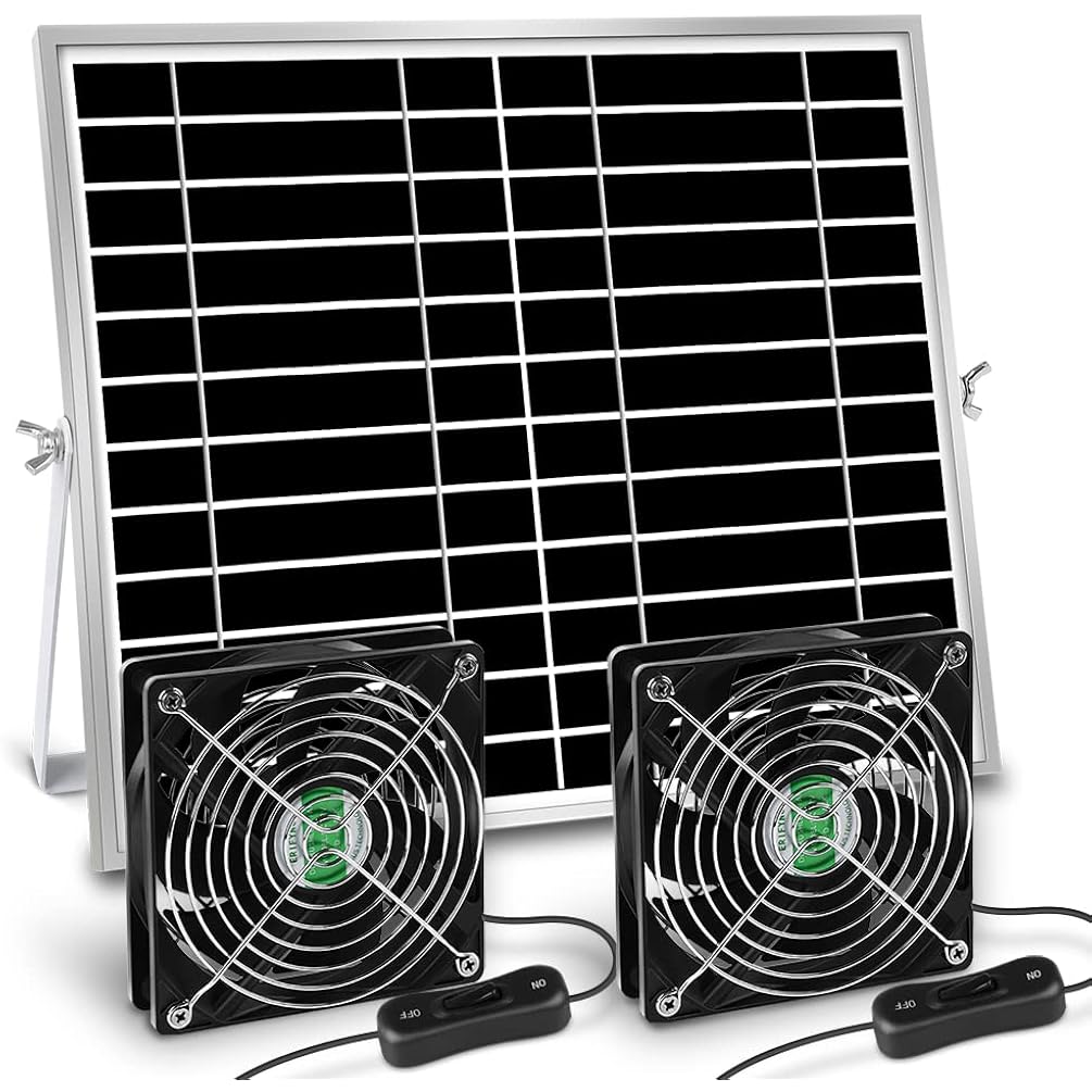 Solar Powered Fan, Solar Fan For Shed, Chicken Coop, Greenhouse, Outside With Two Ipx7 Waterproof 5In Fans 13Ft On/Off Switch Cable Exhaust Intake Mounting Way And Installation Kits