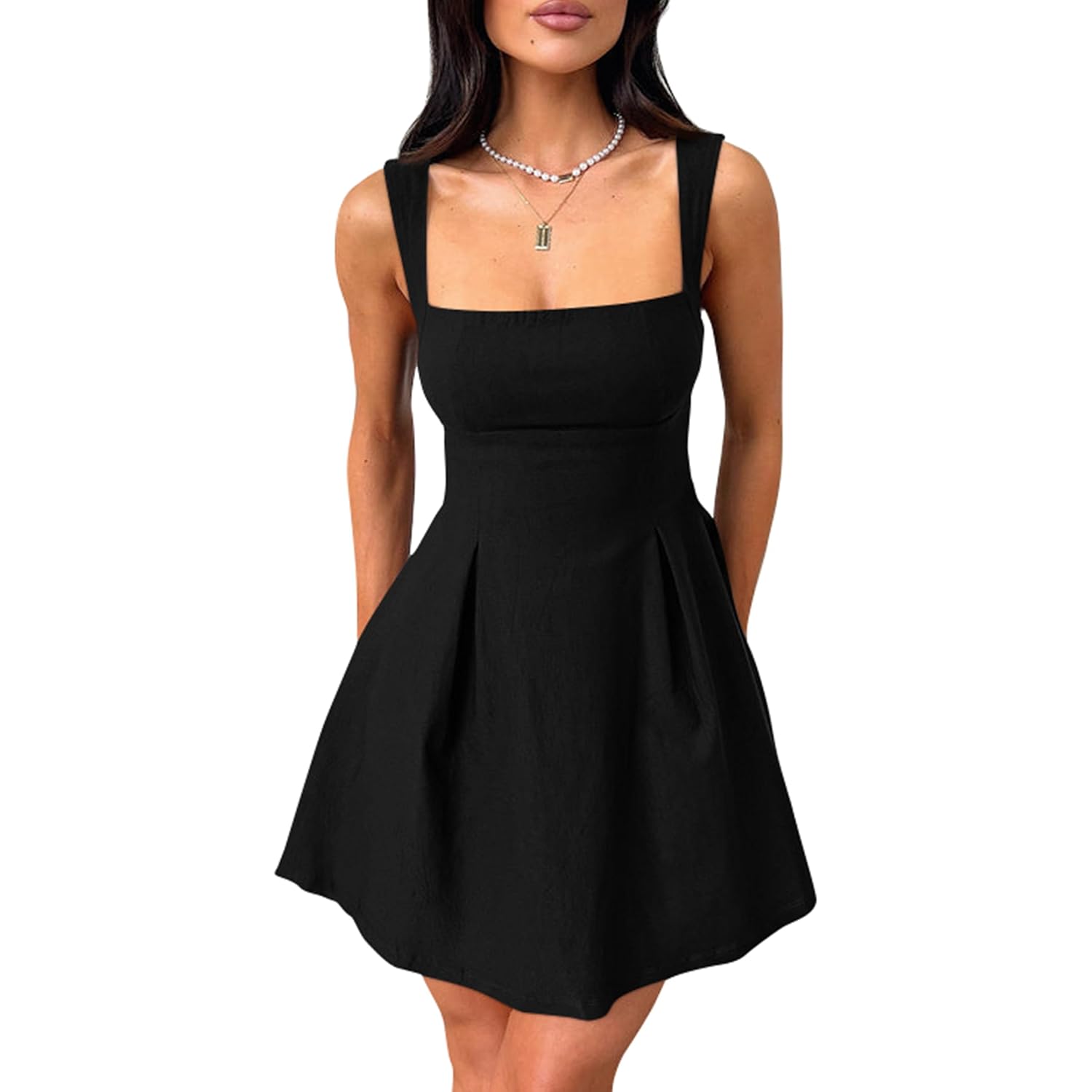 Women's Sexy Sleeveless Square Neck Adjustable Straps Bow Tie A-line Mini Party Club Dress