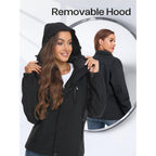 Womens Waterproof Rain Jacket Lightweight Raincoat With Removable Hood | Rain Coat, Windbreaker, Breathable, 4 Zip Pockets, Velcro Cuffs, 2-Way Storm Flap, Mesh Lining, Active Outdoor, Camping