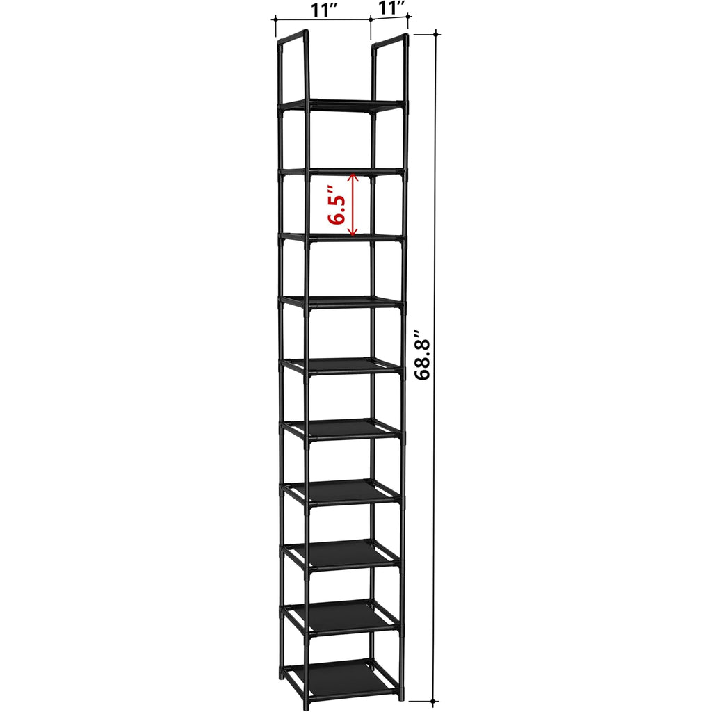 Fiducial Home 10 Tiers Vertical Shoe Rack 10 Pairs Skinny Shoe Shelf | Tall Narrow Space Saving For Entryway Closet, Easy To Assemble, 11"L X 11"W X 68.8"H