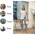 Women's Summer Tunic Tops Dressy Casual Chiffon Blouses Plus Size Short Sleeve T-Shirts for Leggings