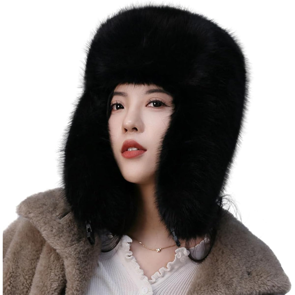 Women's Fluffy Trapper Hat, Long Pile Faux Fur Ushanka hat with Buckle, Luxurious Mink-Style Winter Warm Hat