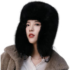 Women's Fluffy Trapper Hat, Long Pile Faux Fur Ushanka hat with Buckle, Luxurious Mink-Style Winter Warm Hat