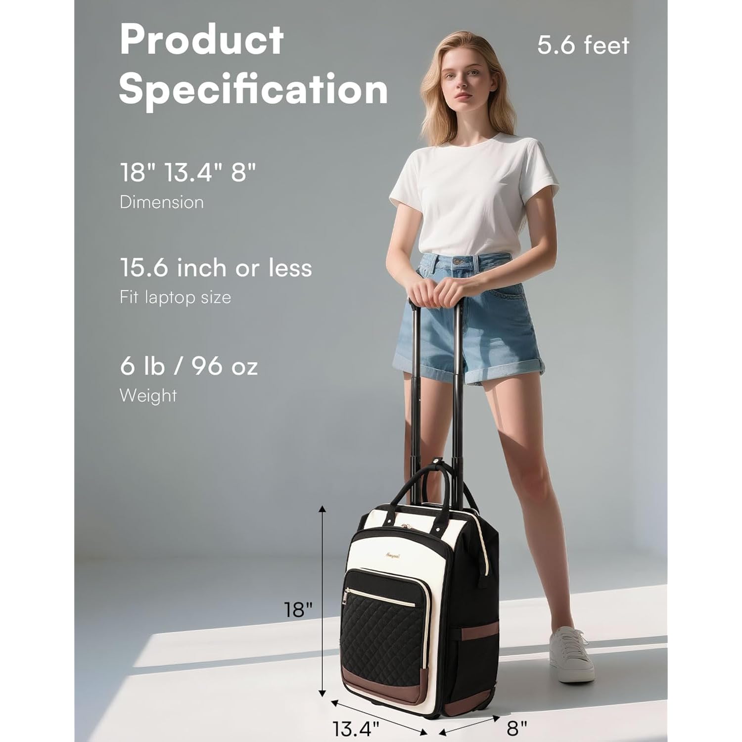 Rolling Backpack For Women, Travel Backpack With Wheels, Dual-Opening Wheeled Laptop Backpack, Stylish Rolling Laptop Bag, Overnight Underseat Carry On Luggage For College Business Work, Beige Brown