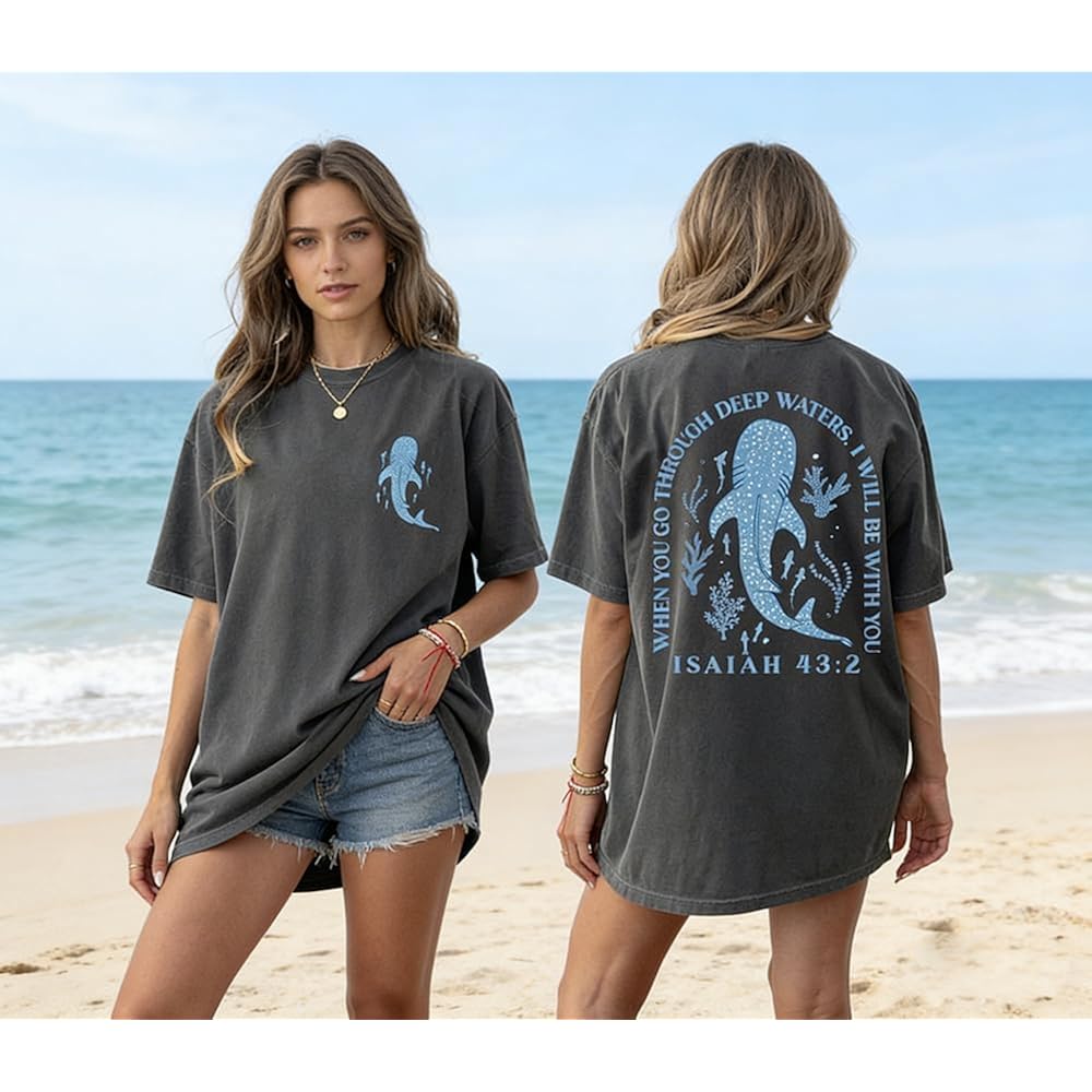 Christian Oversized Shirt for Women Faith Bible Verse Graphic Tee Top Vacation Summer Casual Boho Wildflowers T Shirt Dark Grey