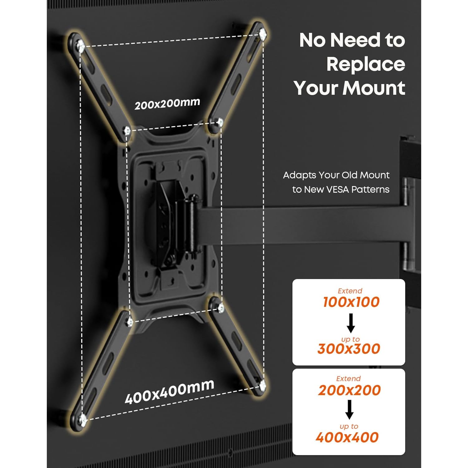 Putorsen Vesa Adapter Mount Bracket Kit For Screens 32 To 55 Inch Lcd Led Tv, Tv Mount Adapter Bracket Upgrade Mounting Holes Up To 400X400 Mm, Black