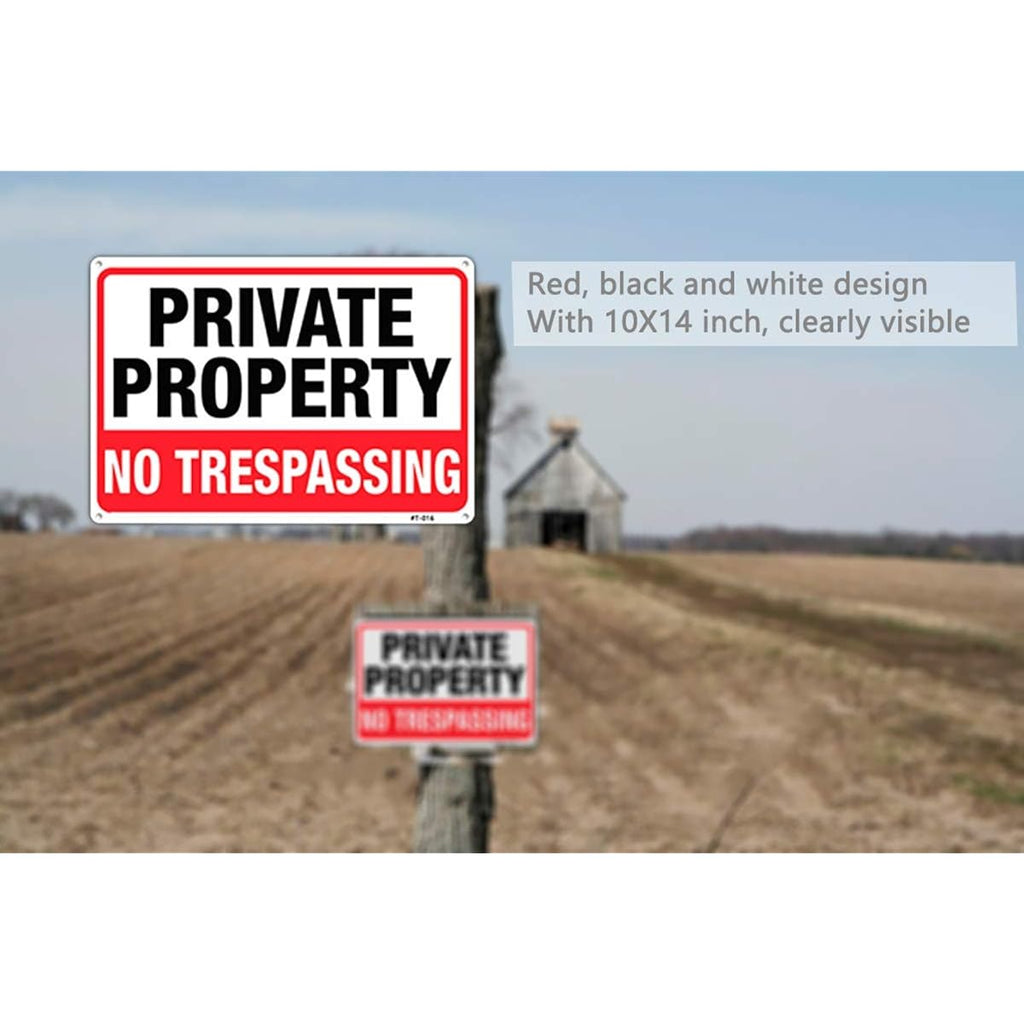 Large No Trespassing Signs Private Property, 10X14 Inch Aluminum, 4 Pack | Rust-Free Aluminum With Uv Print; Weatherproof For Yard, Fence, Gate, Farm, Driveway, And Home Entrance