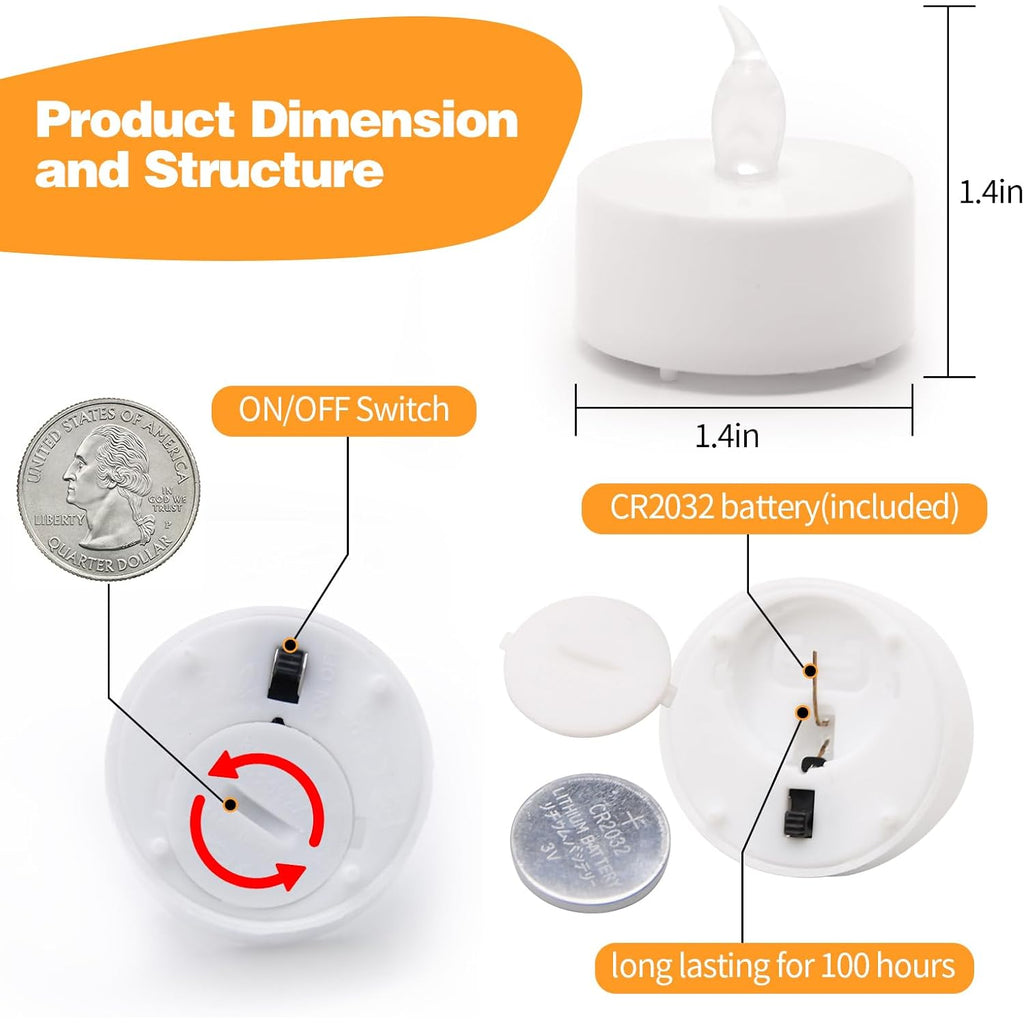 Koaby 12/24/50/100/200/400 Pack Led Tea Lights | Battery Operated Flickering Warm White Lights For Decor