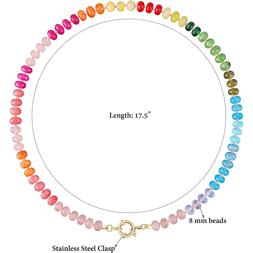 LALAPPLE Colorful Beaded Gemstone Necklace for Women, Boho Rainbow Bead Choker with Natural Stone Crystal Beads, Handmade Summer Beach Necklace Jewelry