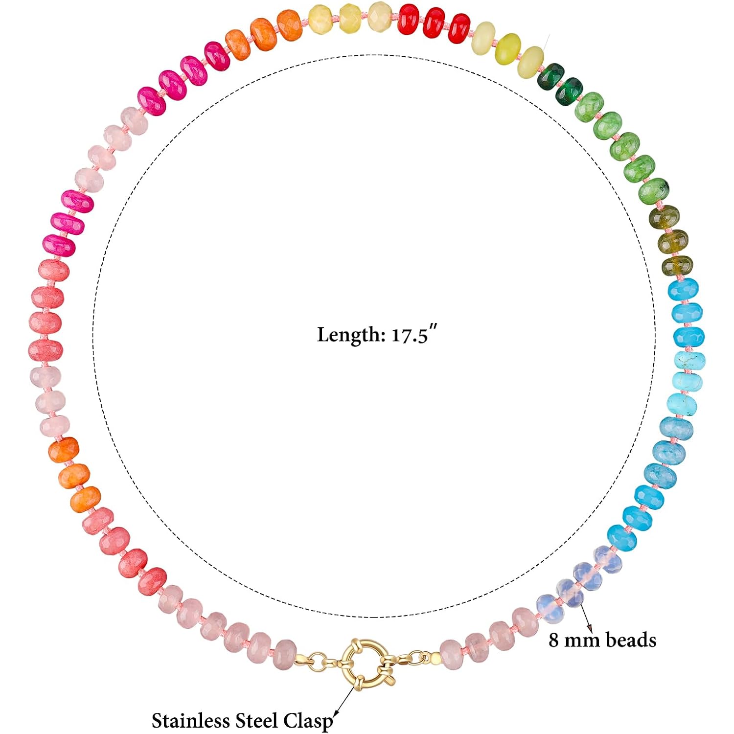 LALAPPLE Colorful Beaded Gemstone Necklace for Women, Boho Rainbow Bead Choker with Natural Stone Crystal Beads, Handmade Summer Beach Necklace Jewelry