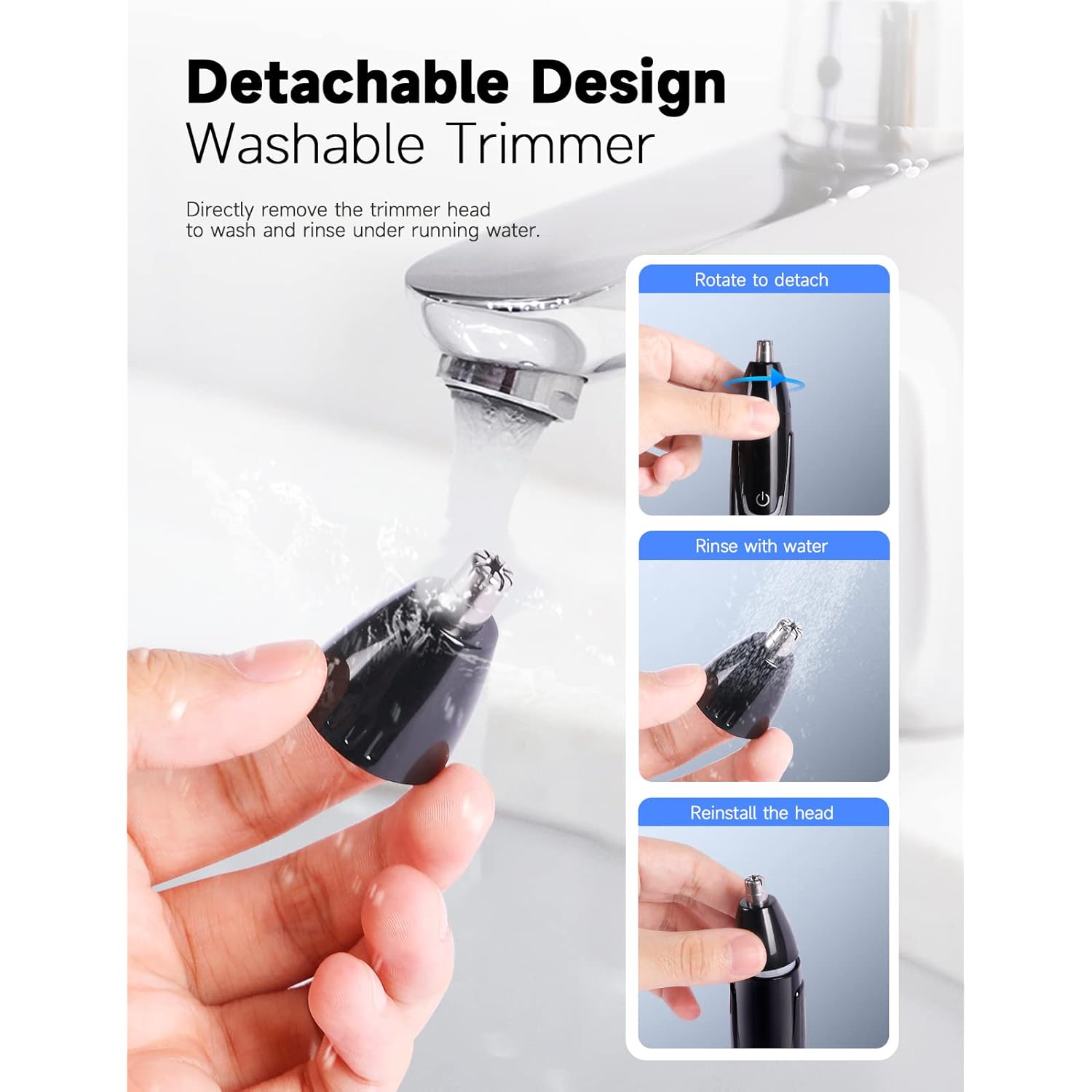 ZORAMI Rechargeable Ear and Nose Hair Trimmer - 2026 Professional Painless Eyebrow & Facial Hair Trimmer for Men Women, Powerful Motor and Dual-Edge Blades for Smoother Cutting Black