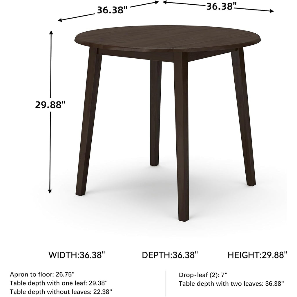 Signature Design By Ashley Hammis Round Dining Room Drop Leaf Table, Seats Up To 4, Hinged Drop Leaves, Wood, 36.38" W X 36.38" D X 29.88" H, Dark Brown