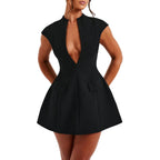 Lufeng Women'S Summer Sexy Cap Sleeve Deep V Neck Zipper A-Line Mini Dress Hollow Bodycon Night Out Party Dress