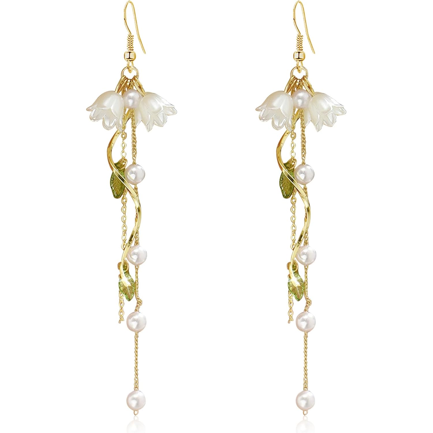 Dangle Flower Leaf Earring White Fairy Flower Summer Dangling Long Tassel Earrings Lily Of The Valley Earrings Jewelry