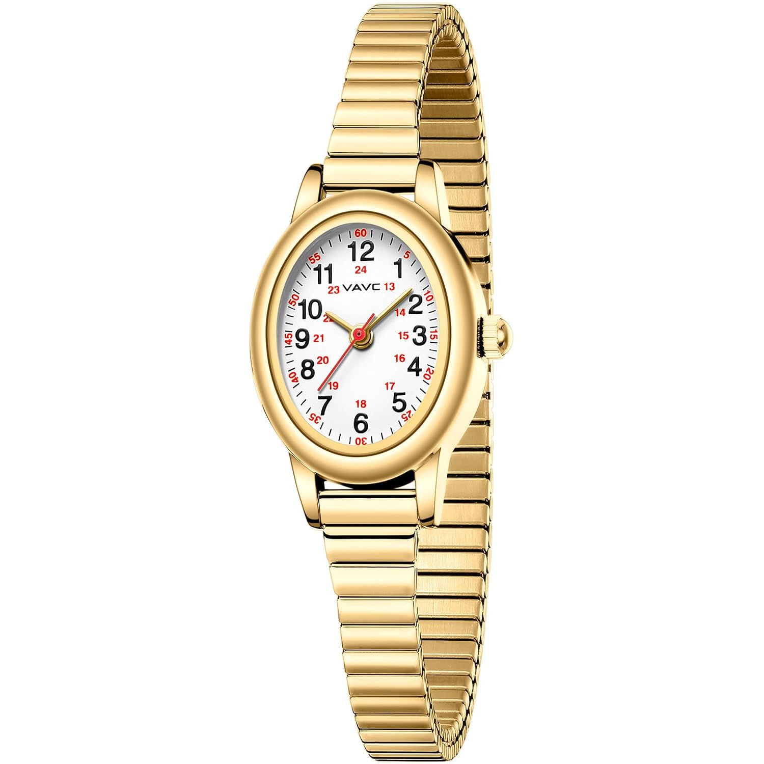 Gold Watch Waterproof Nurse Watch For Medical Professionals,Students,Women-Military Time Easy Read Dial,24 Hour With Second Hand,Stainless Steel Expansion Band