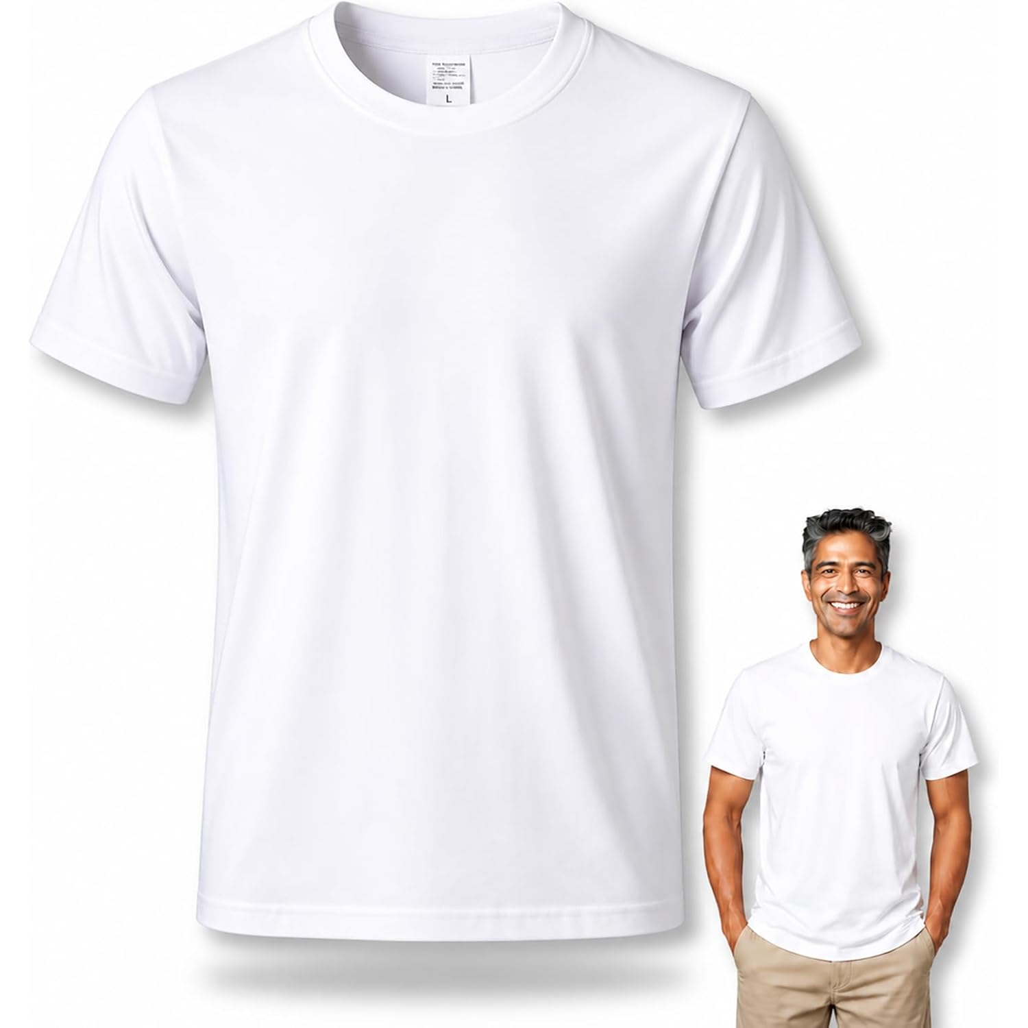 Sublimation Blank T-Shirts, Polyester, Crew Neck, White, Unisex
