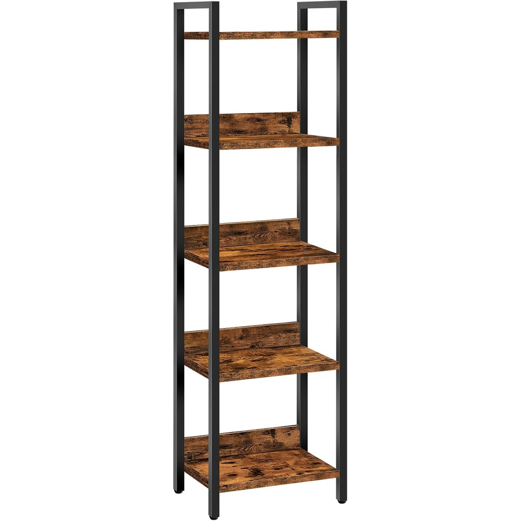 Mahancris Bookshelf, 5-Tier Bookcase, Standing Book Shelf For Small Space, Storage Shelf Organizer, For Living Room, Bedroom, Study, Balcony, Rustic Brown And Black Bkhr5501