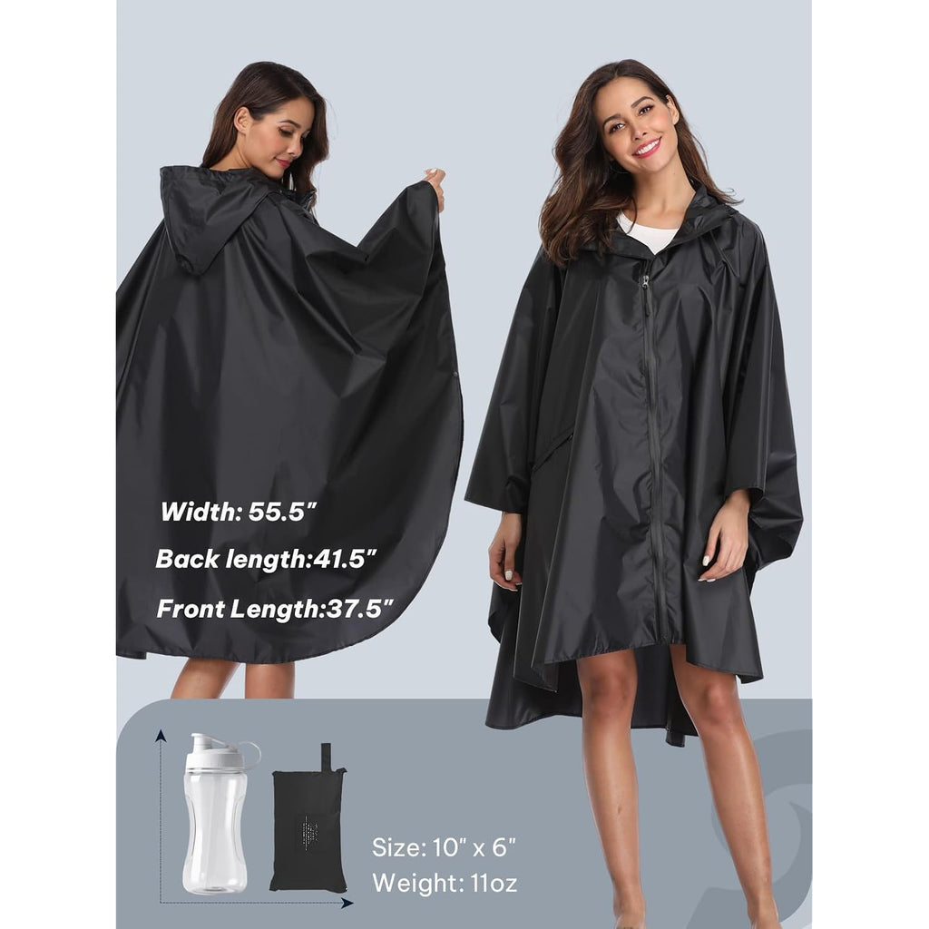 Saphirose Adult Rain Poncho Waterproof Hooded Zipper Raincoat With Pockets | Oeko-Tex Certified 100% Polyester, Lightweight Packable Storage Pouch, Heat-Sealed Seams, Quick-Dry For Outdoor Hiking