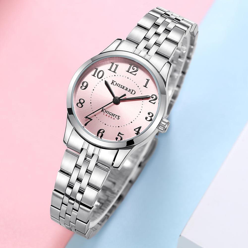 Easy Reader Watch for Women with Solid Stainless Steel Band Ladies Dress Watch Water Resistant