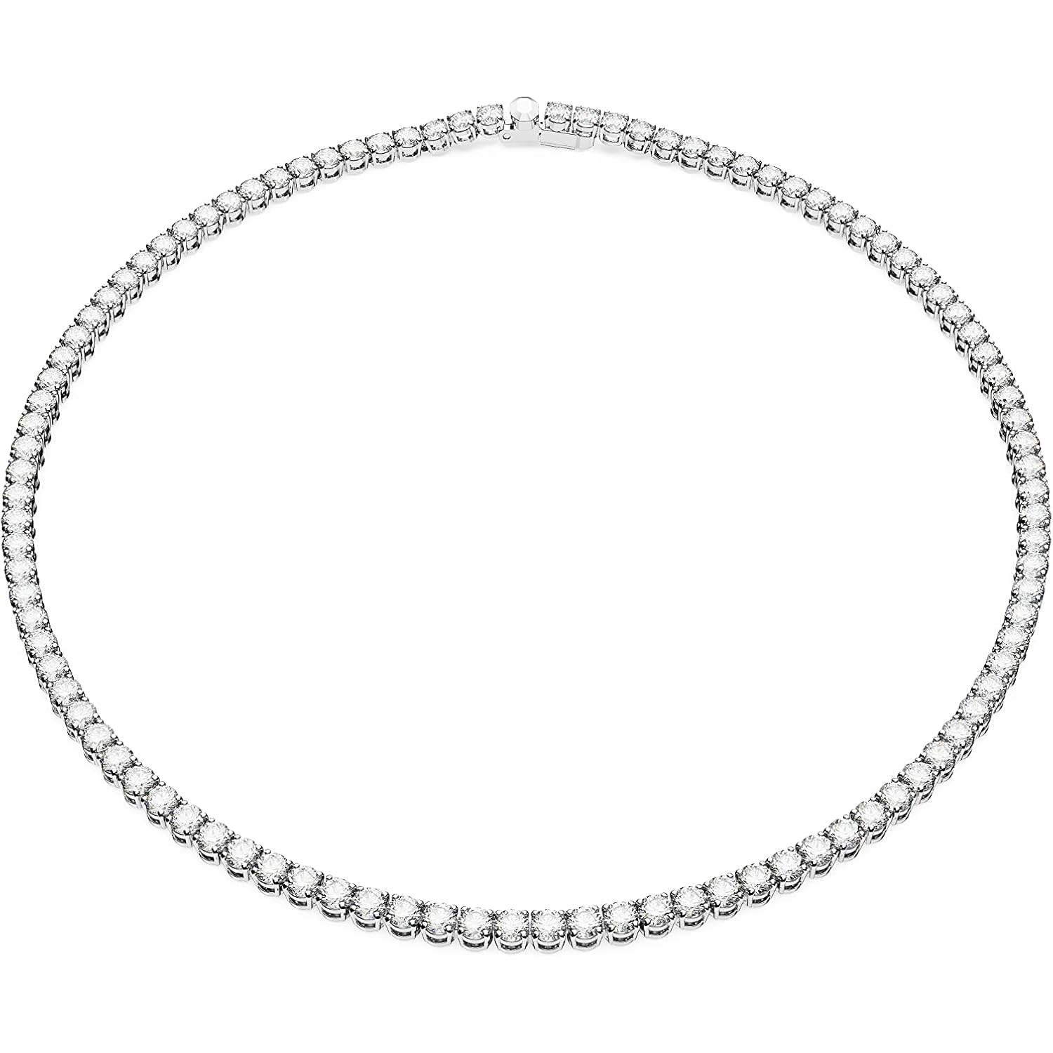 Swarovski Matrix Tennis Necklace with Bright Blue Crystals on a Rhodium Finished Setting