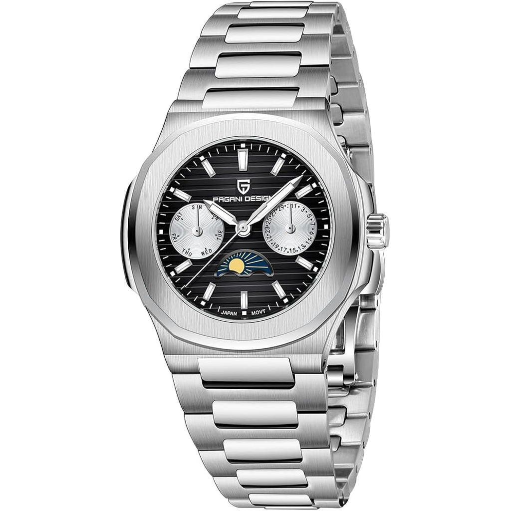 Pagani Design Women'S Watch, Stainless Steel, 50 Meter Water Resistant, Quartz, Luxury Women'S Watch, Multifunction Luminous, Moon Phase, Automatic Date Display, Day Of The Week Reloj Para Mujer