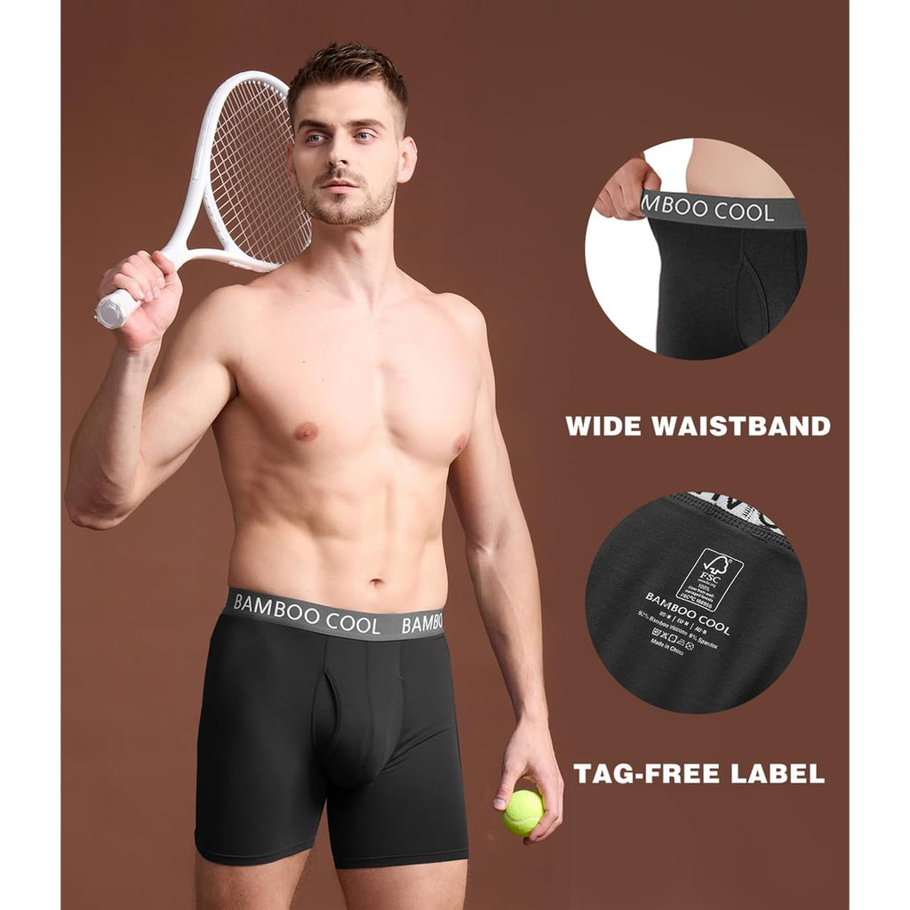 Bamboo Cool Men'S Ultra Comfortsoft Underwear, Moisture Wicking & Breathable No Ride Up Boxer Briefs With Fly, Multipack