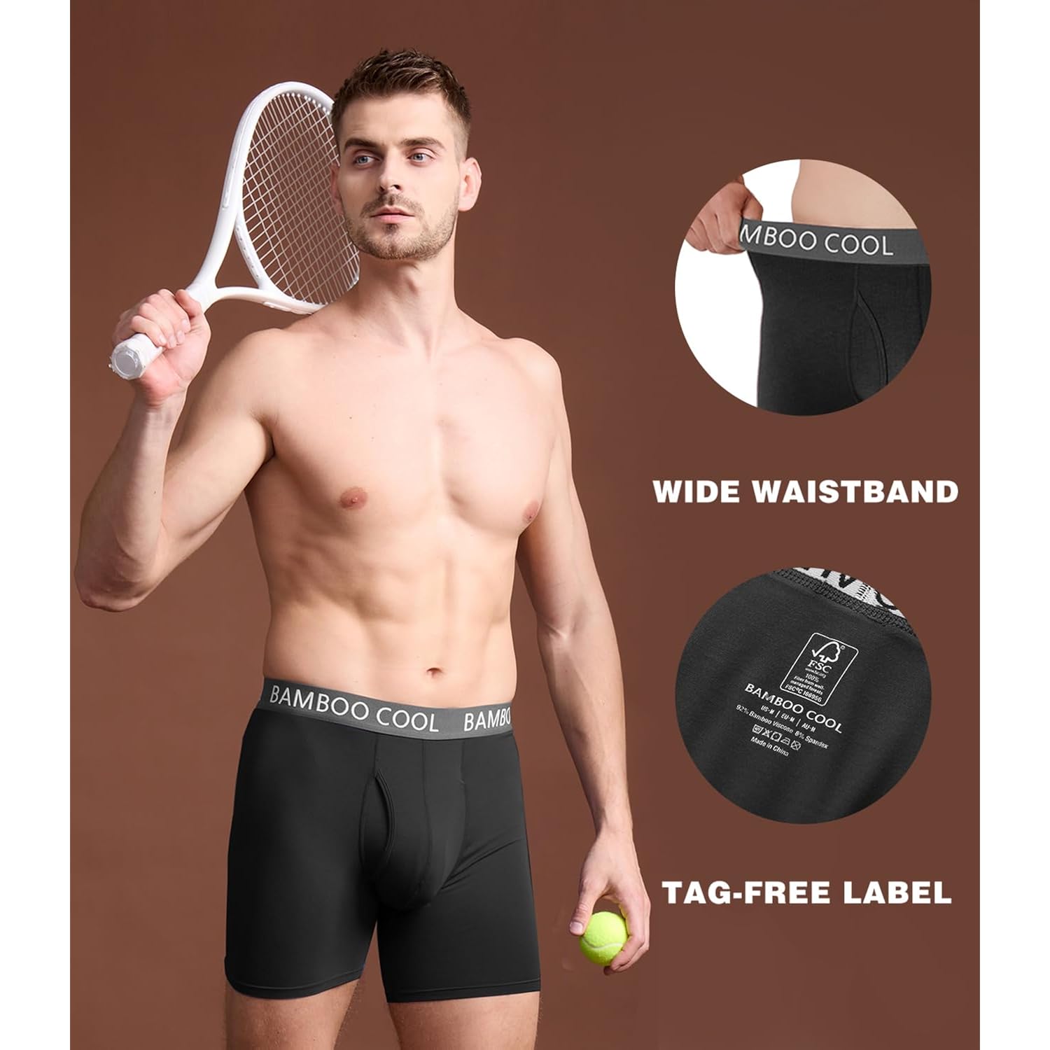 Bamboo Cool Men'S Ultra Comfortsoft Underwear, Moisture Wicking & Breathable No Ride Up Boxer Briefs With Fly, Multipack