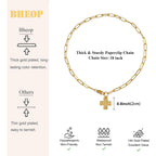 Bheop Chunky Cross Necklace for Women Trendy 14K Gold Silver Layered Statement Cross Pendant Charm Necklace Waterproof Paperclip Herringbone Snake Choker Chain Christian Jewelry Set Gift Non Tarnish