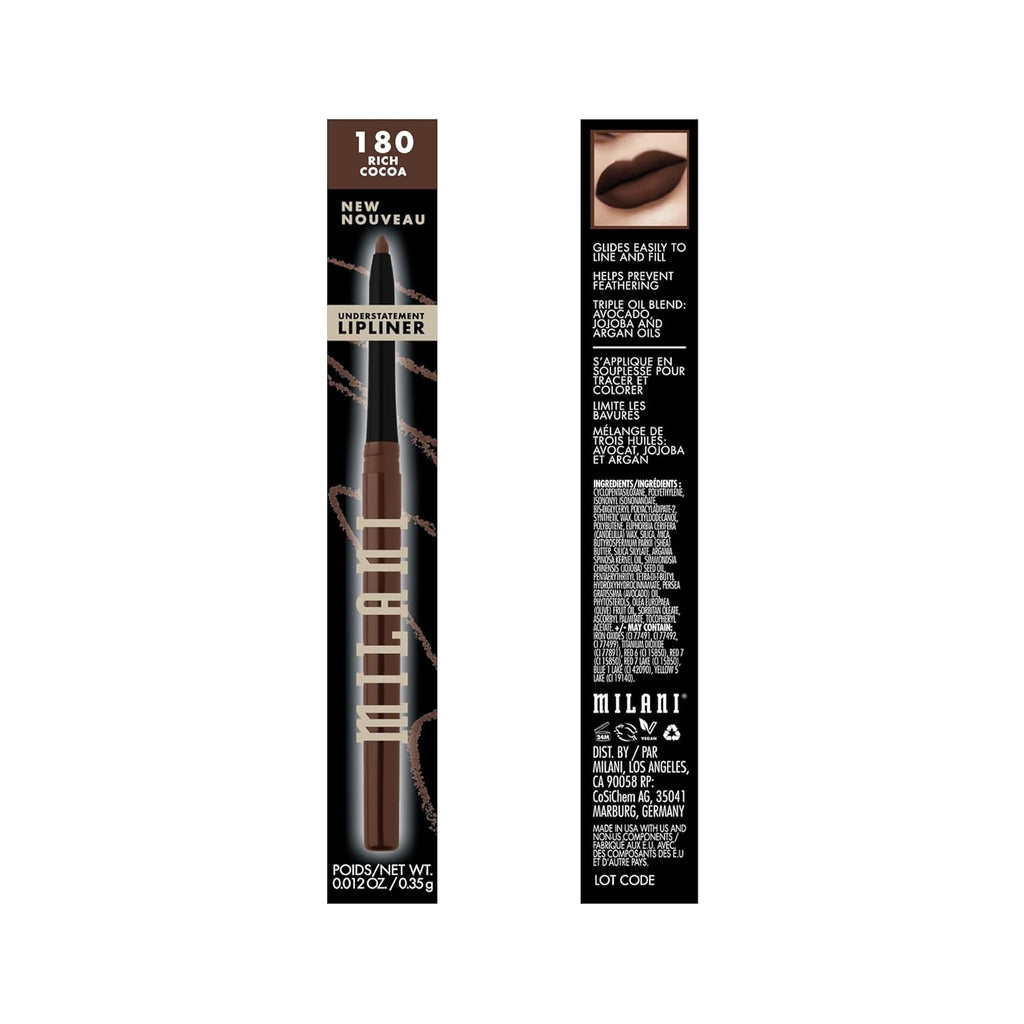 Milani Understatement Lipliner Pencil - Highly Pigmented Retractable Soft Lip Liner Pencil, Easy to Use Lip Makeup - Rich Cocoa