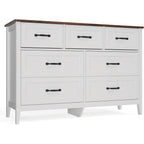 Gizoon Farmhouse 7 Drawers Dresser, White Chest Of Drawers With Metal Handles, 47" Wide Wooden Storage Organizer For Bedroom, Hallway, Living Room, Tabletop-Retro