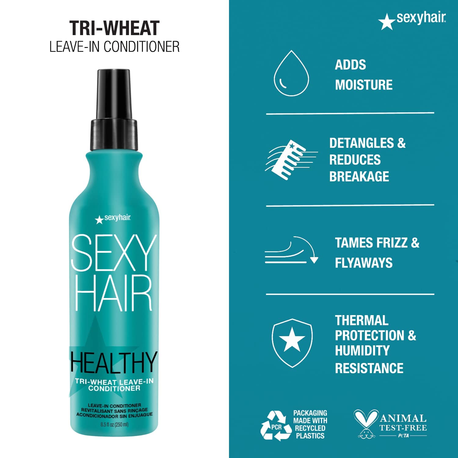 Sexyhair Healthy Tri-Wheat Leave-In Conditioner | Up To 90% Better Detangling | Reduces Breakage | Moisture, Smoothness, And Shine