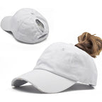 Women Distressed High Bun Ponycaps Baseball-Hat Girls Cotton Ponytail Baseball-Cap Adjustable