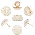 UBORSE Women Pearl Clutch Bag Noble Crystal Beaded Evening Bag Wedding Clutch with Pearl Chain