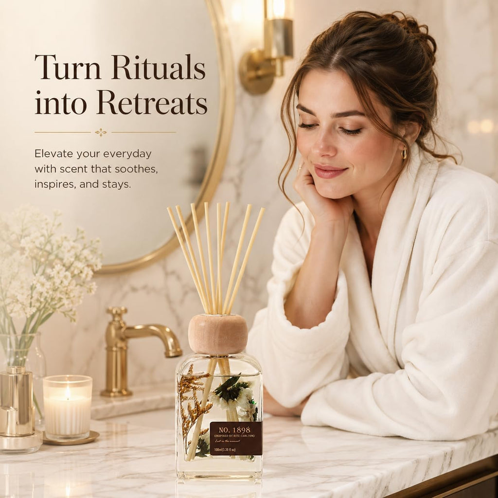 Luxury Hotel Scent Reed Diffuser 100Ml (3.38Oz) | No.1898 Hotel Collection Diffuser Oil Inspired By Ritz Carlton | Home, Bathroom & Office Decor | Long-Lasting Room Freshener Gift Set
