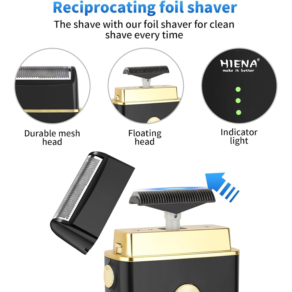 Hiena Pro Professional Cordless Hair Clipper For Men, Beard Trimmers, Electric Foil Shavers And Nose Hair Trimmer Set, Rechargeable Barber Clipper And Hair Cutting Grooming Kit