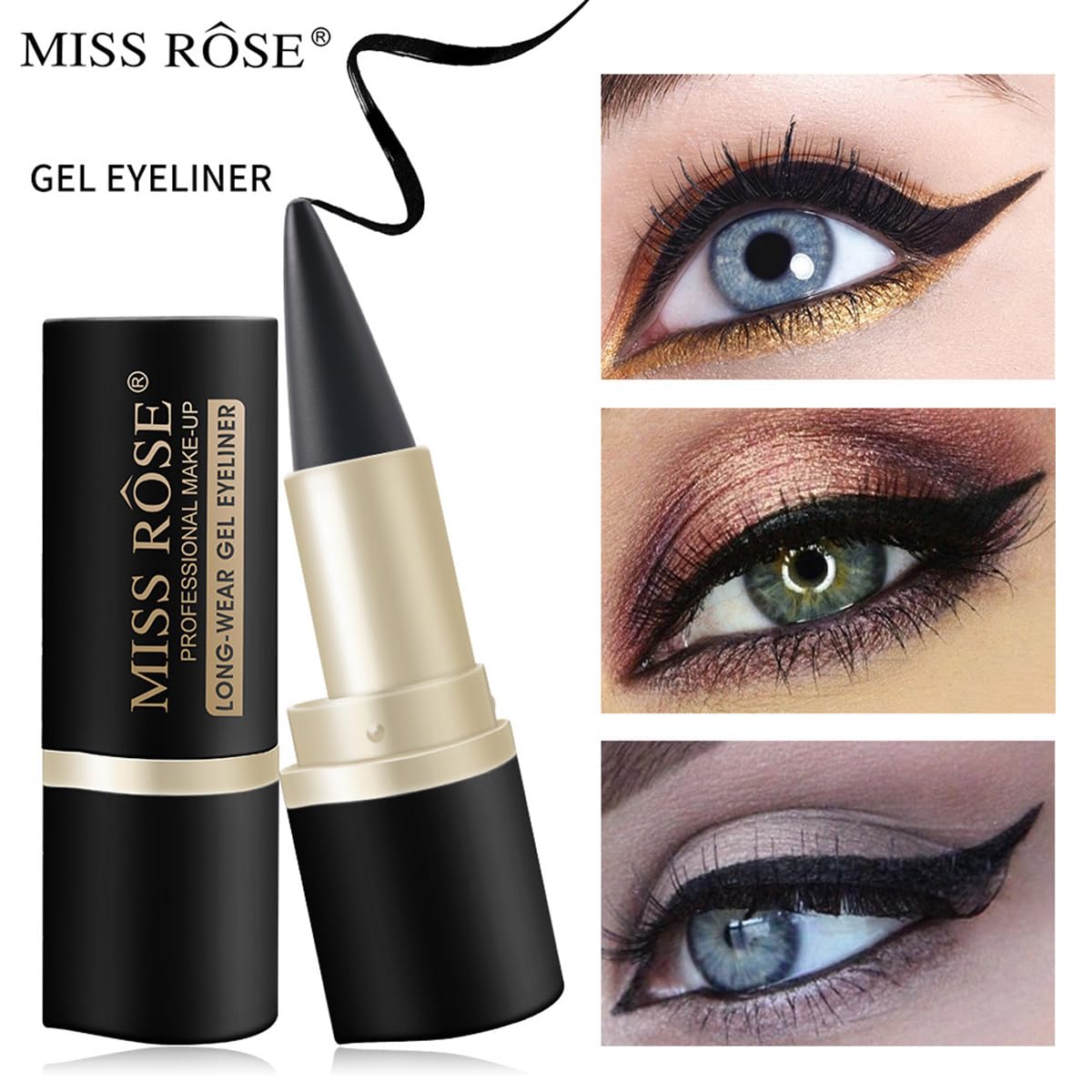 MISS ROSE M Gel Eyeliner, 2 Pcs Black Eyeliner Pencils, delineador de ojos contra el agua, Easy to Use, Eye Makeup for Women (Black Pack of 2)