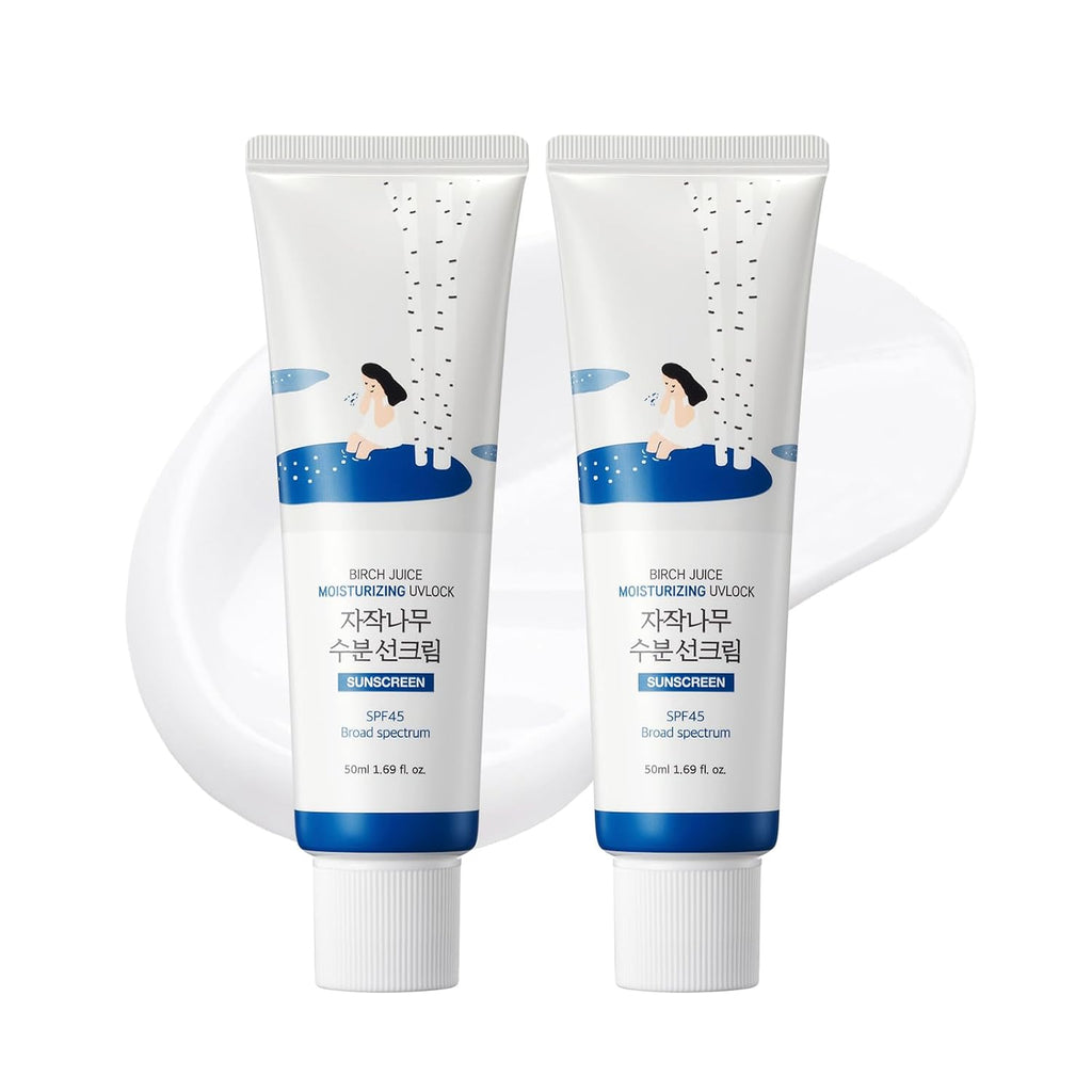Round Lab Birch Juice Moisturizing Uv Lock Spf 45 Broadspectrum 1+1 (2-Pack), Hydrating Lotion-Like Lightweight Glow Sunscreen For Sensitive Skin, No White Cast, Fragrance-Free, Korean Sunscreen